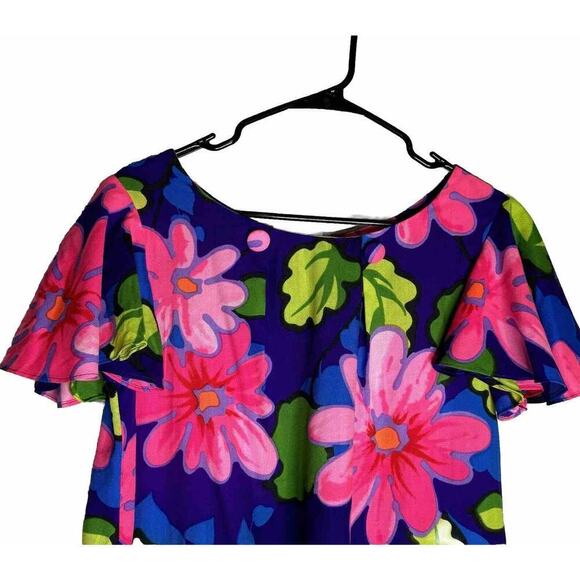 Authentic Vintage Hawaiian Dress 60’s 70’s Psychedelic Maxi Tropical Barkcloth M - Picture 3 of 12